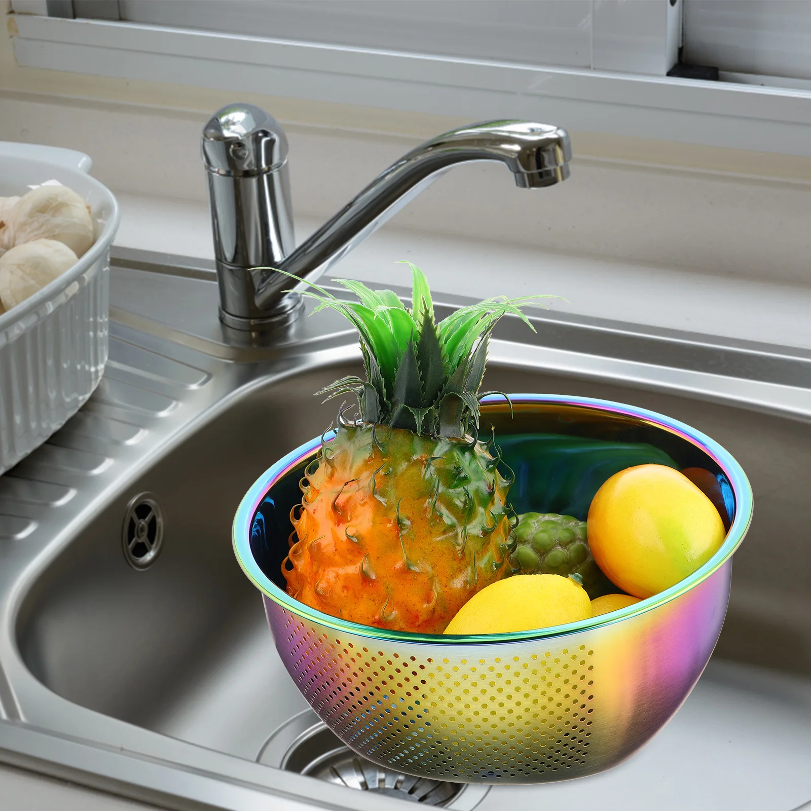 

Ситечко для мытья риса из нержавеющей стали, многофункциональное кухонное ситечко для еды, миска большой емкости для мытья овощей и фруктов