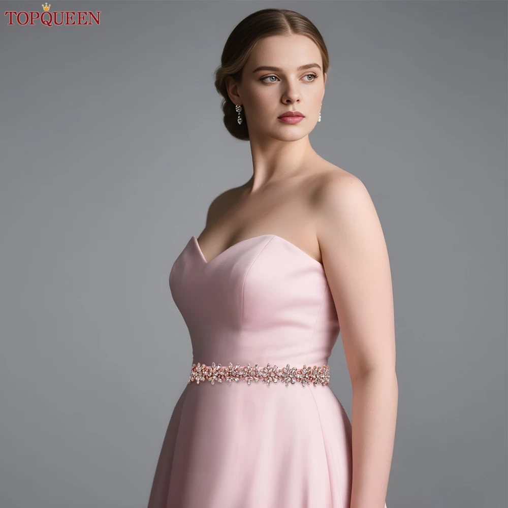 TOPQUEEN S269-RG Luxury Wedding Sash Rose Gold Bridal Bridesmaid Dress Belt Rhinestone Diamonds Women's Party Gown Accessories image 6