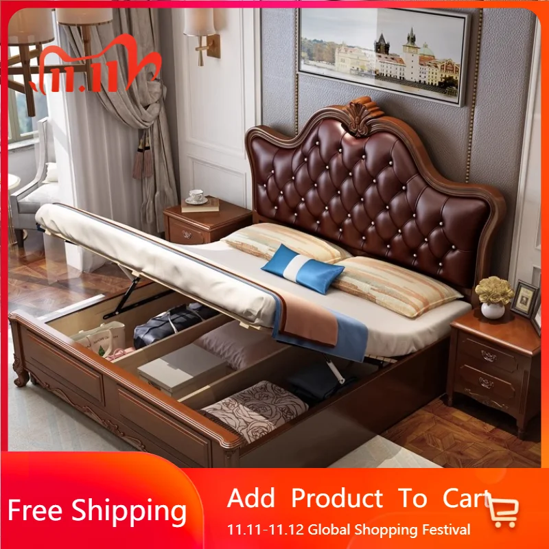 

Minimalist Luxury Double Bed Frame Wood Storage Headboard Twin Bed Frame King Size Sleeping Regale Beliche Unique Furniture