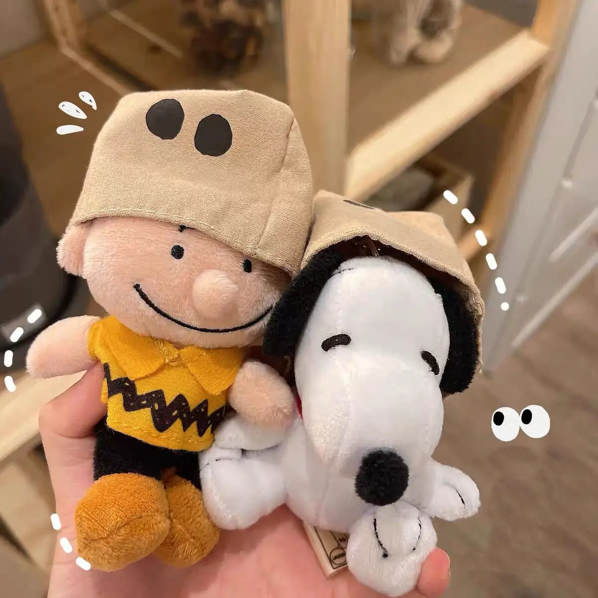 PEANUTS Snoopy Charlie Brown Plush Toys Masked Keychain Plush Doll Pendant With Head Cover Cute Backpack Pendant Birthday Gifts