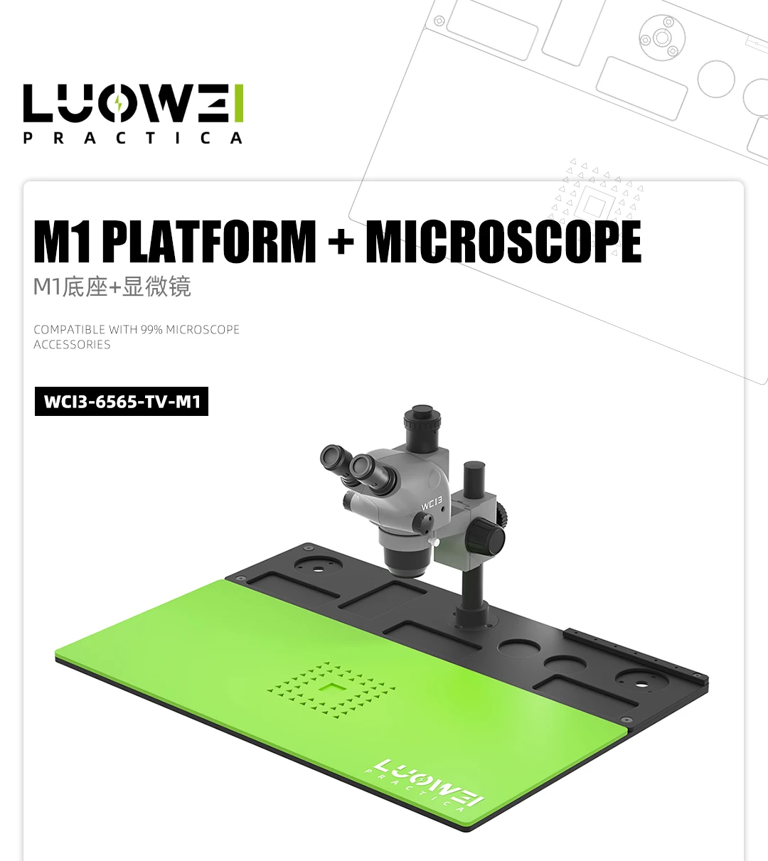 WCI3-6565-TV-M1 6.5-65X Trinocular Microscope With Base Platform WCI3-7050-TV-M1 For Mobile Phone Motherboard Repair Test Tool