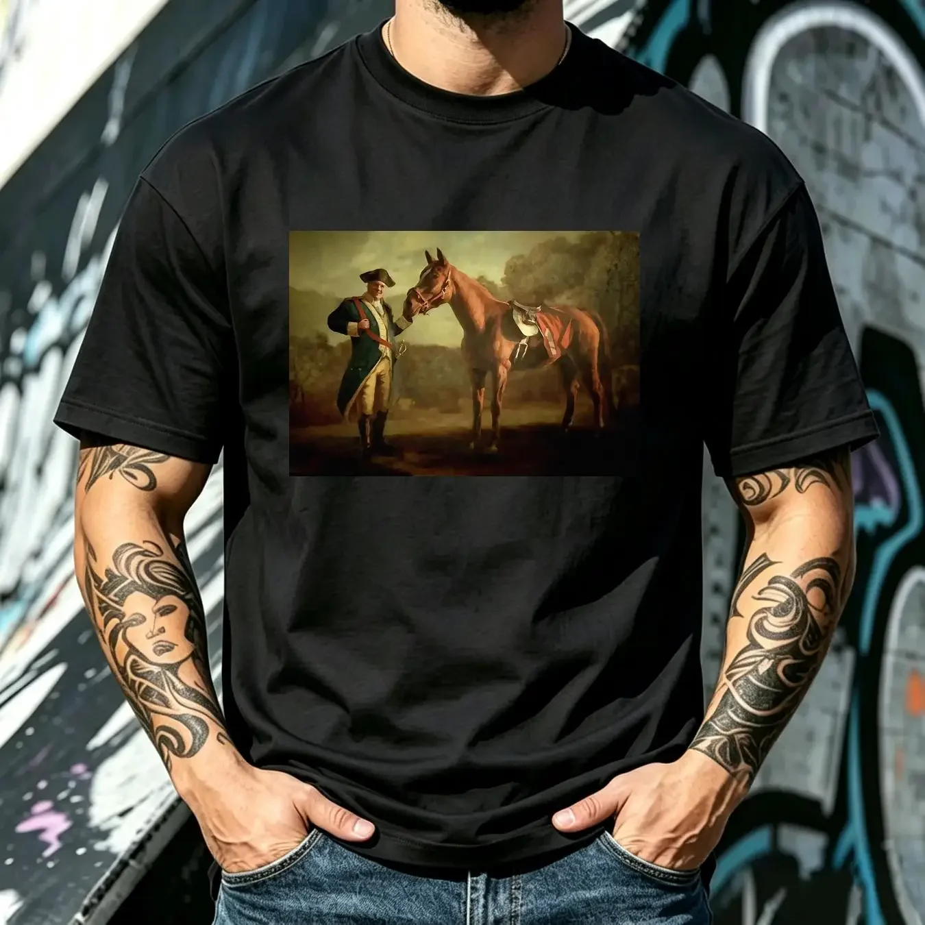 washed T Shirt Napoleon Tony Soprano Pie o my Horse Painting long or short sleeves vintage Washed homme designer clothes