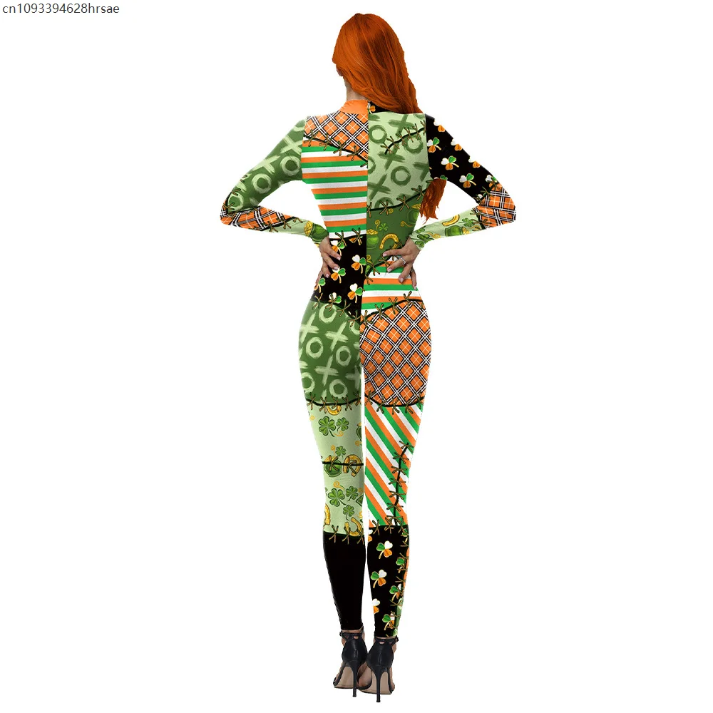 Férias dia de são patrício cosplay impressão 3d macacão feminino masculino catsuit traje festa disfarce oufit terno mostra bodysuit