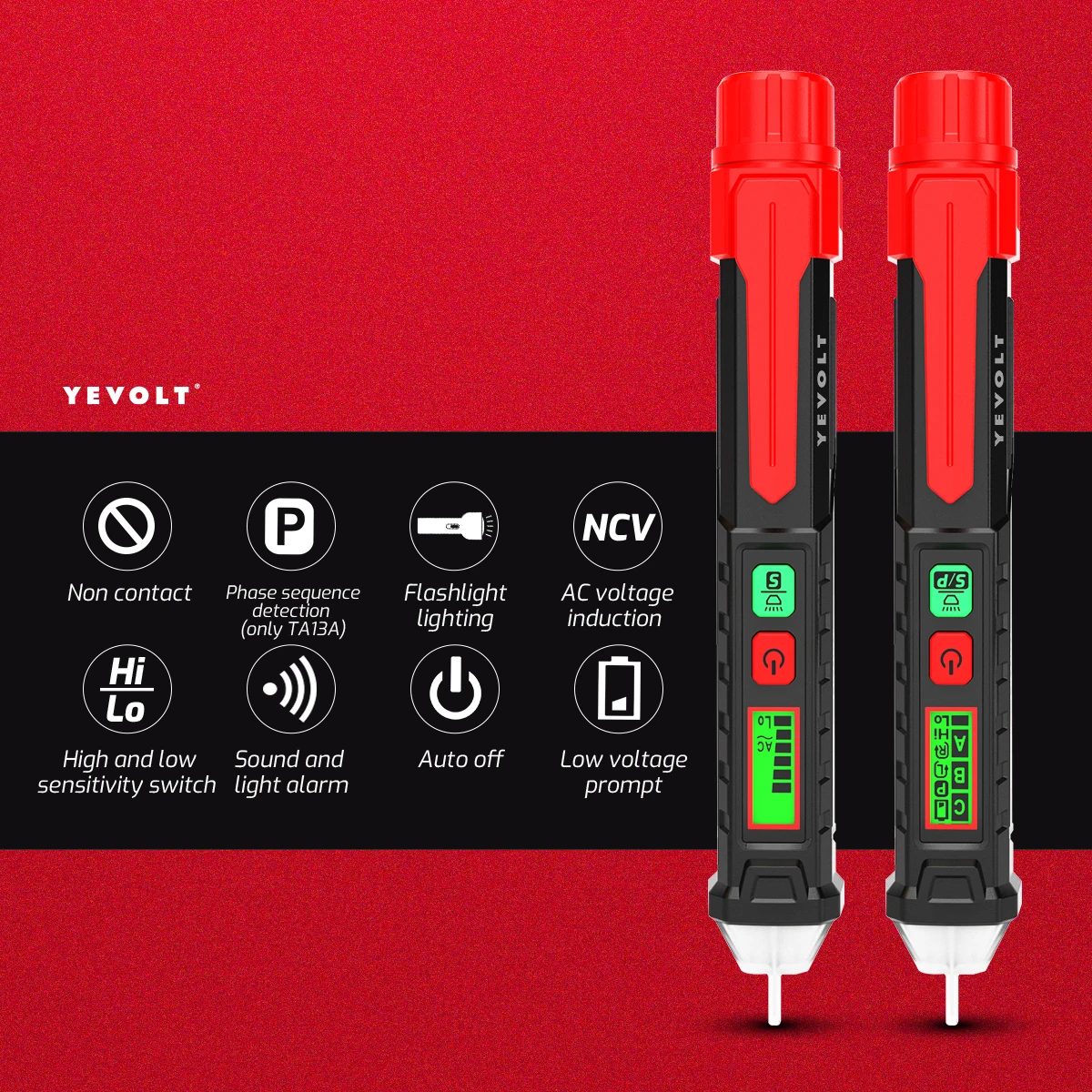 YEVOLT TA13A/TA11B+ Non-Contact NCV Voltage Tester Pen 12V~1000V AC Flashlight LCD Display Buzzer Alarm Live/Null Wire Tester