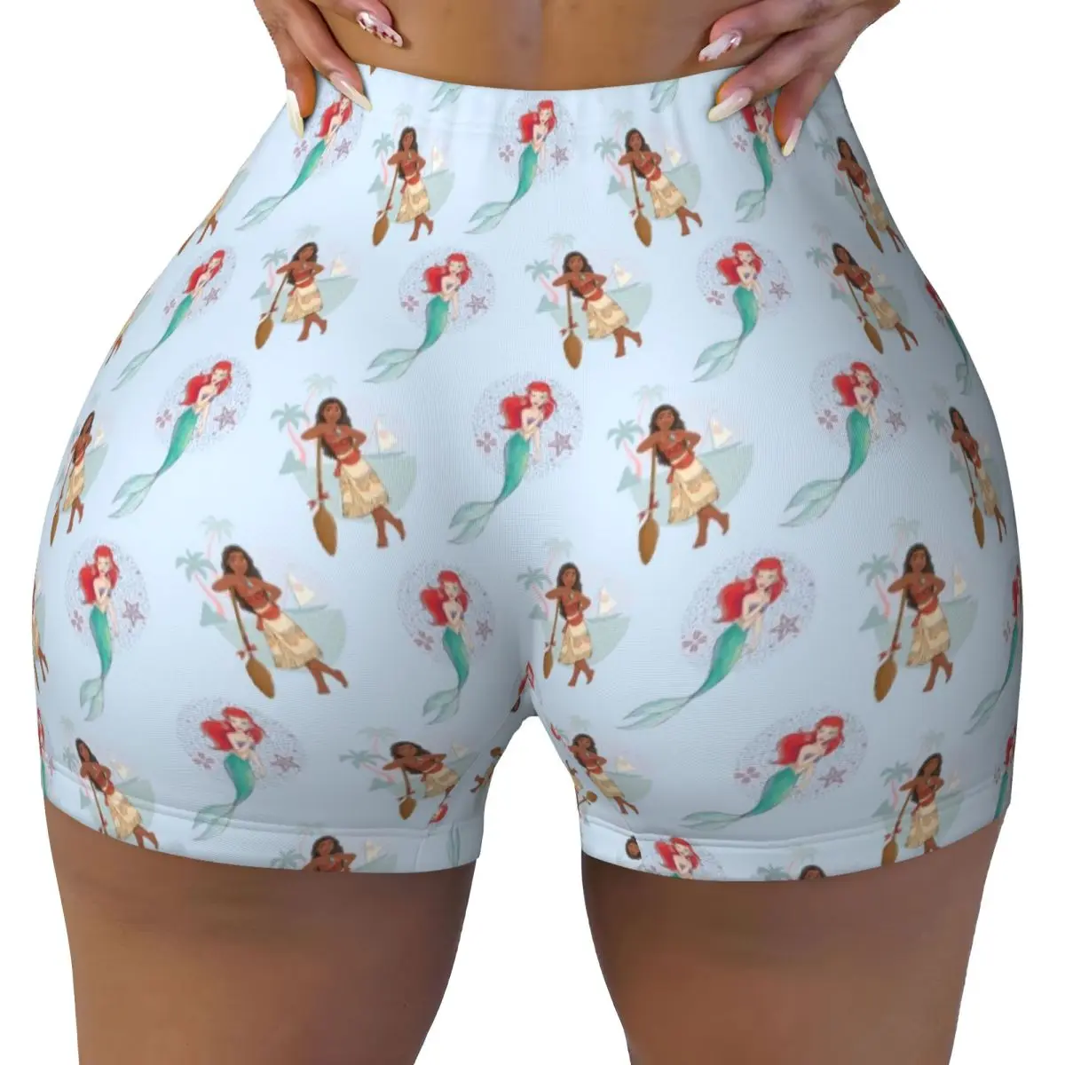

Custom Moana And The Little Mermaid Biker Running Workout Shorts for Women Gym Athletic Yoga Shorts