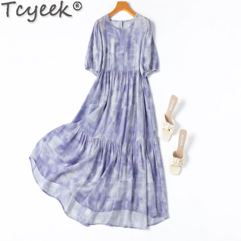 

Tcyeek 100% Mulberry Silk Dress Elegant Women's Dresses Maxi Dresses for Women 2024 Summer Clothes Beach Dress Vestidos De Mujer