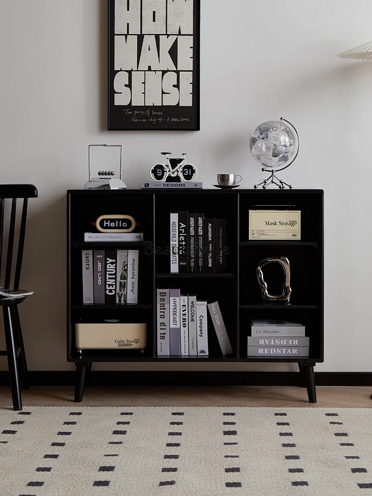 

Solid Wood Living Room Bookcase Bookshelf Floor-standing Storage Home Children's Organizer Wall-mounted Black