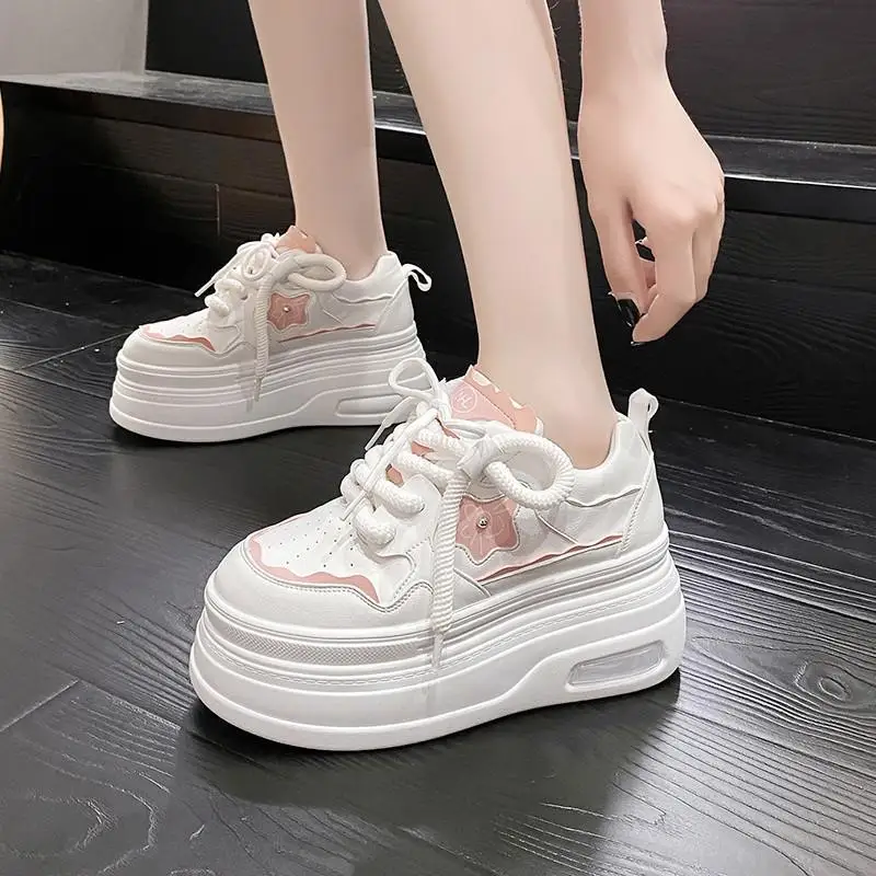 

2025 Women's Thick Heel Sneakers White Platform Shoes with Memory Foam Insoles Anti Fatigue Design​