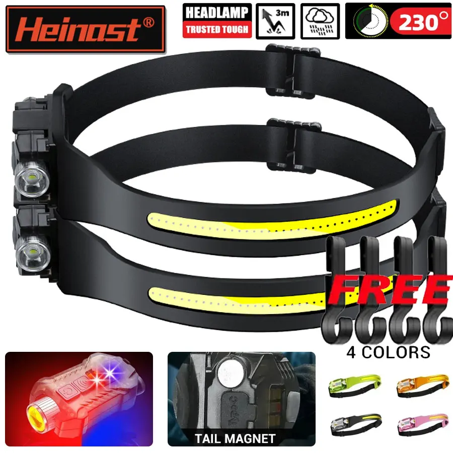 

Индукционный налобный фонарь Heinast, светодиодный сенсорный налобный фонарь, 1200 мАч, аккумуляторный фонарик, 9 режимов освещения, фара