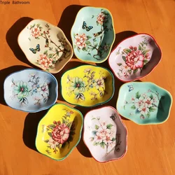 European Style Creativity Flower Pattern Ceramic Small Soap Dish Portable Home Hotel Bathroom Toilet Appliances Accessories