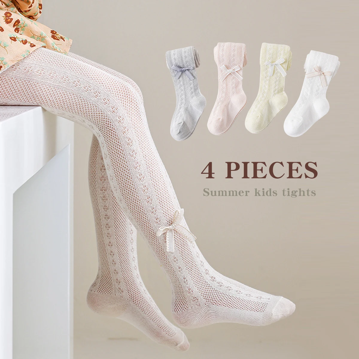 

4 Pieces Toddler Kids' Girls' Anti-Mosquito Tights - Breathable Mesh, Solid Colors, Perfect for Outdoor Fun