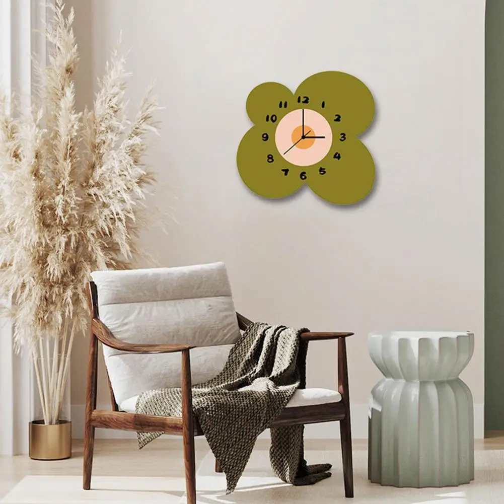 Kitchen Wall Clock Bathroom Quartz Clock Modern Green Flower Wall Clock Silent Non Ticking Analog Quartz Timepiece for Room