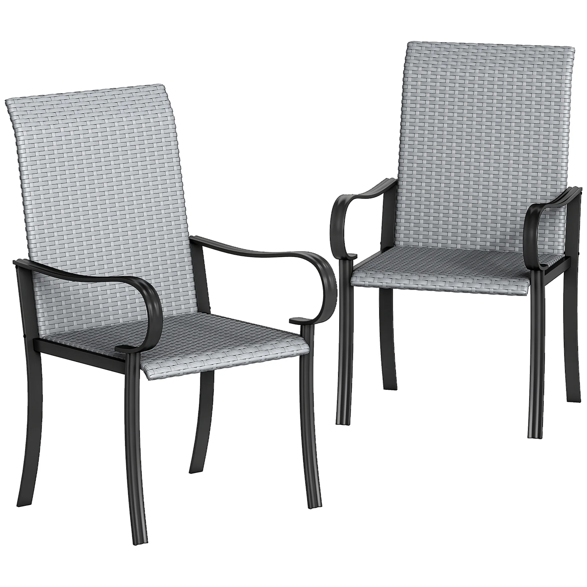 Outdoor Wicker Dining Chairs with Armrests (Set of 2), Gray