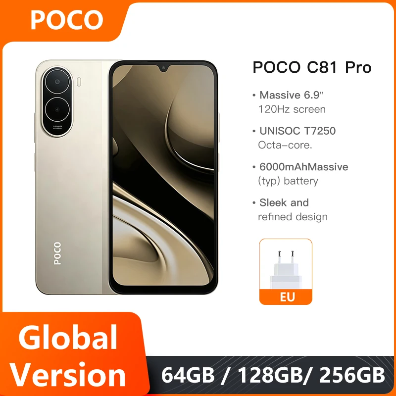 Smartphone POCO C81 Pro Global Version 6.9 inch 120Hz Display 6000mAh Battery UNISOC T7250 Octa core HyperOS 3 2026 Mobile Phone