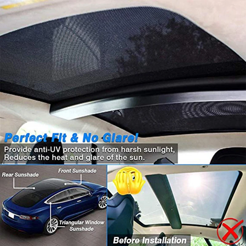 Car Front+Rear Sunroof Cover Sunscreen Anti-Mosquito Dustproof UV Sunroof Sunshade For Tesla Model S