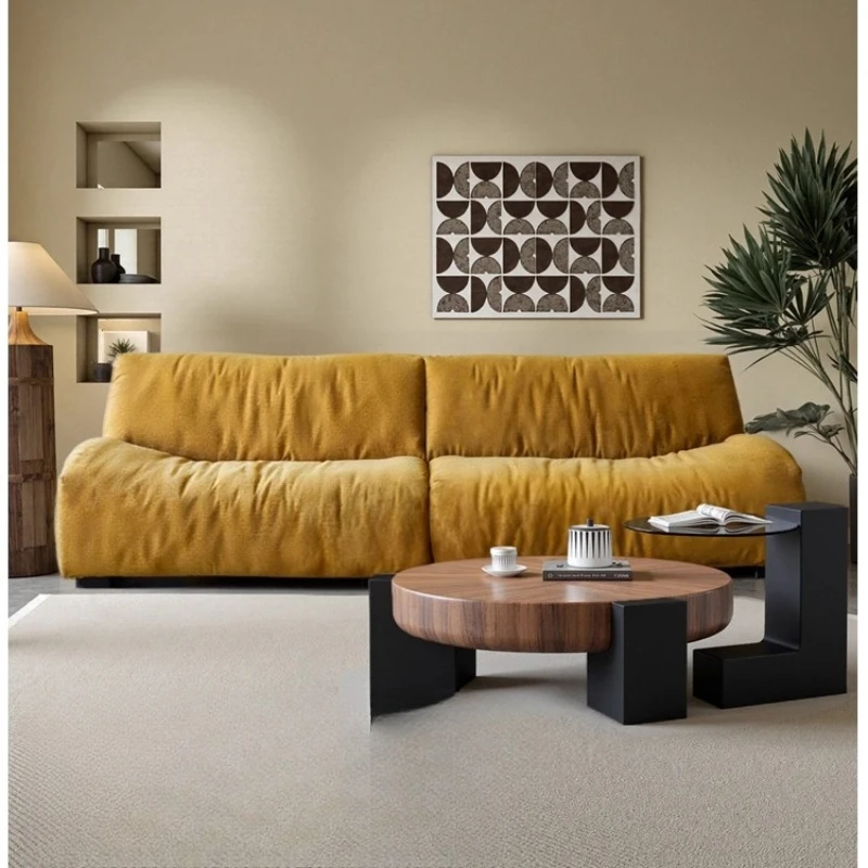 

Linen down French retro sofa living room straight row cream wind small apartment sofa removable and washable