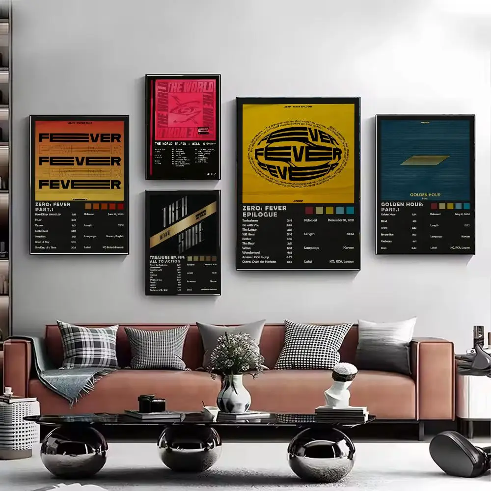 K-pop boy group ATEEZ Painting Calligraphy Stylish Canvas Poster Wall Art for Living Room Bedroom Cafe Office Home Decor Gift