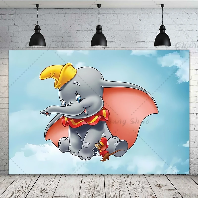 Cartoon Dumbo Theme Backdrops Kids Birthday Party Cake Table Decoration Photography Background Baby Shower Photo Props Banner