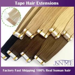 JSNME Tape In Haarverlängerung Unsichtbar 100 % Echthaar Glattes Klebeband Ins Schwarz Braun Blond 2,5 g/Stück 16-24 Zoll Für Frau