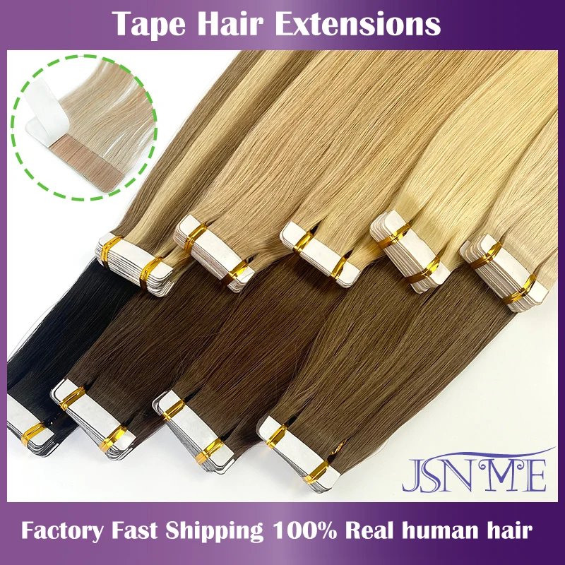 JSNME Tape In Hair Extension Invisible 100% Real Human Hair Straight Tape Ins Black Brown Blonde 2.5g/pcs 16-24 inch For Woman