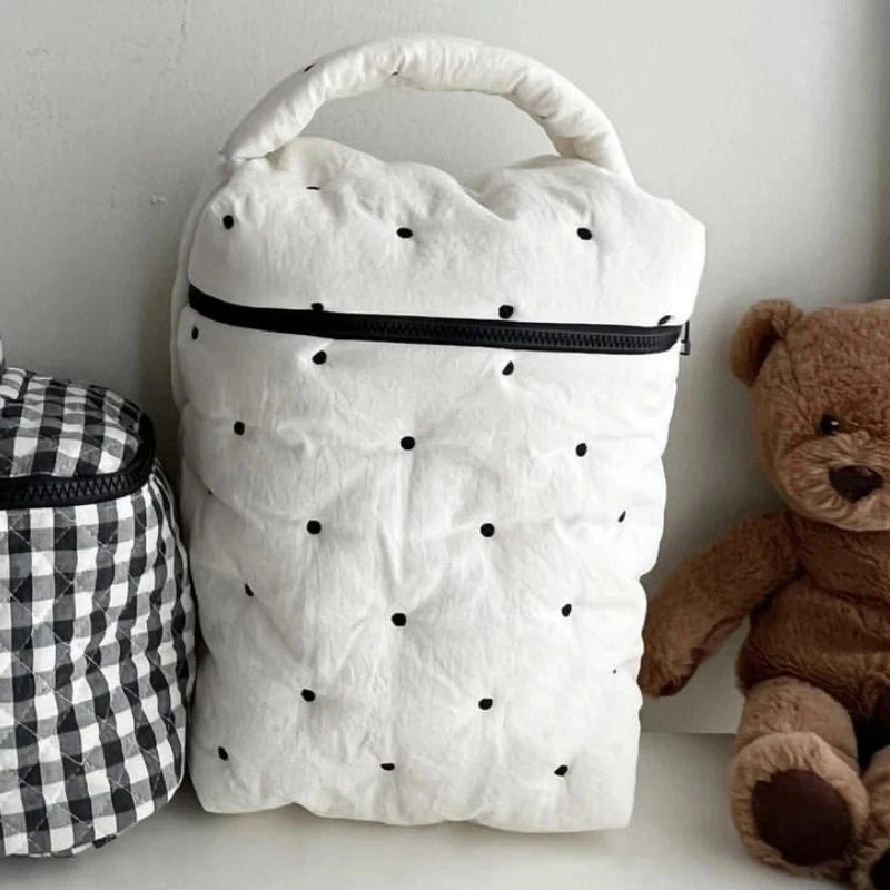 Dot Pattern Cotton Diaper Storage Bag Children\'s Baby Cart Zipper Handbag Diaper Storage Bags Simple Travel Portable Storage-Bag