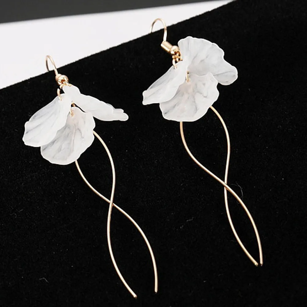 Korean Simple Flowers Petals Long Dangle Earrings For Woman Temperament Tassel Flower Earrings Fashion Female Jewelry Gifts