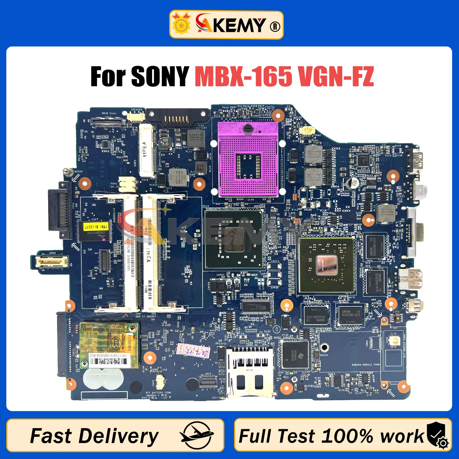 

AKEMY MBX-165 Mainboard For Sony For VAIO VGN-FZ VGN-FZ31ZR Laptop MOTHERBOARD MS92 Rev 1.1 1P-007B500-8011 100% WORK test