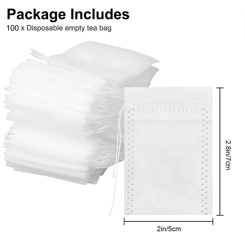 100 قطعة أكياس الشاي غير المنسوجة أكياس الشاي القابل للتصرف مع الرباط ختم القهوة التوابل الشاي ورق فلتر Infuser المطبخ Teaware #3