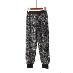 Pantalones Harlan de lentejuelas para mujer, ropa de calle informal, moda coreana, pantalones de cintura alta, tendencia femenina, pantalones holgados, 2023