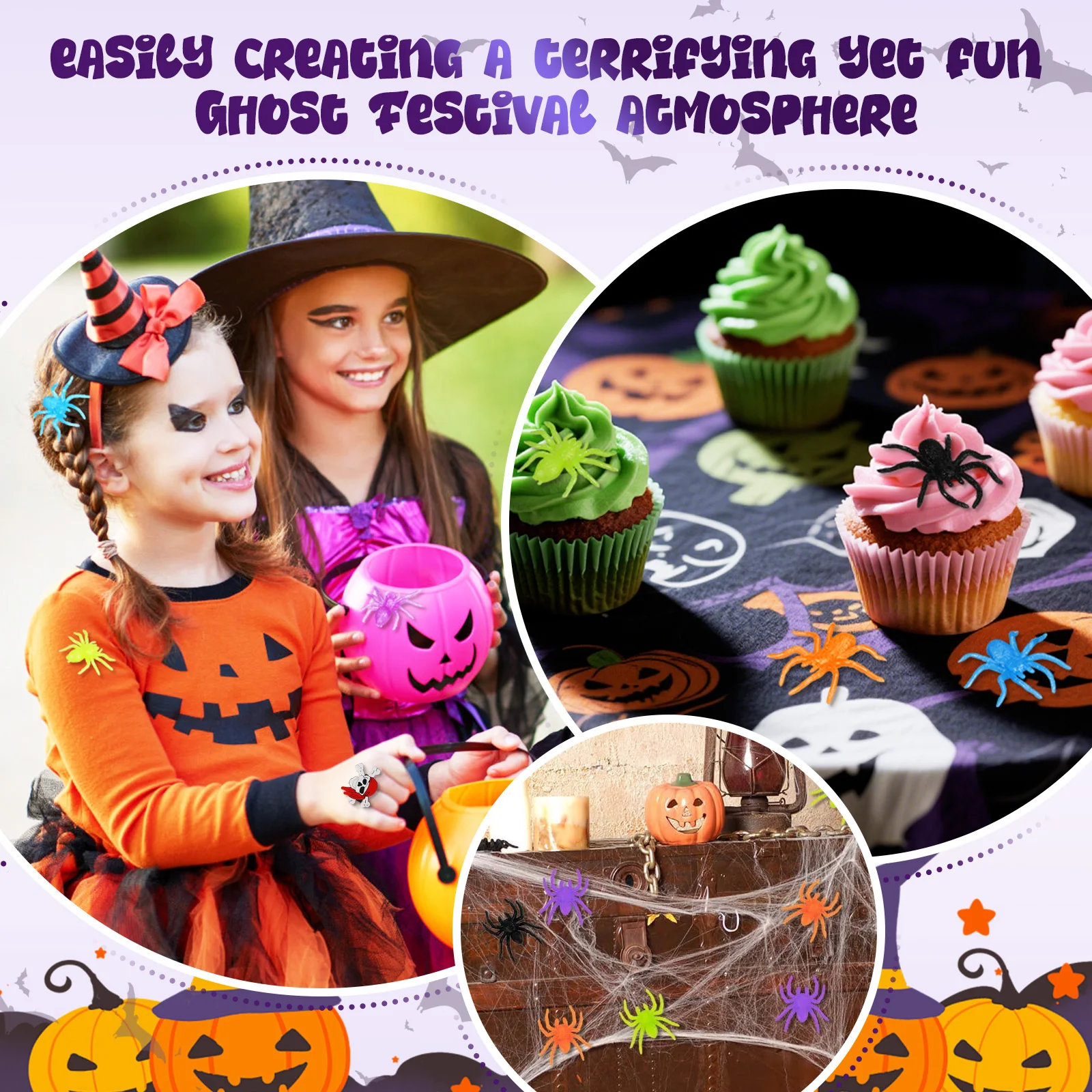 48個 ハロウィンデコレーション ミニ伸縮性スパイダー いたずら 子供向けパーティーの記念品 グッディバッグフィラー スパイダーいたずらデコレーション