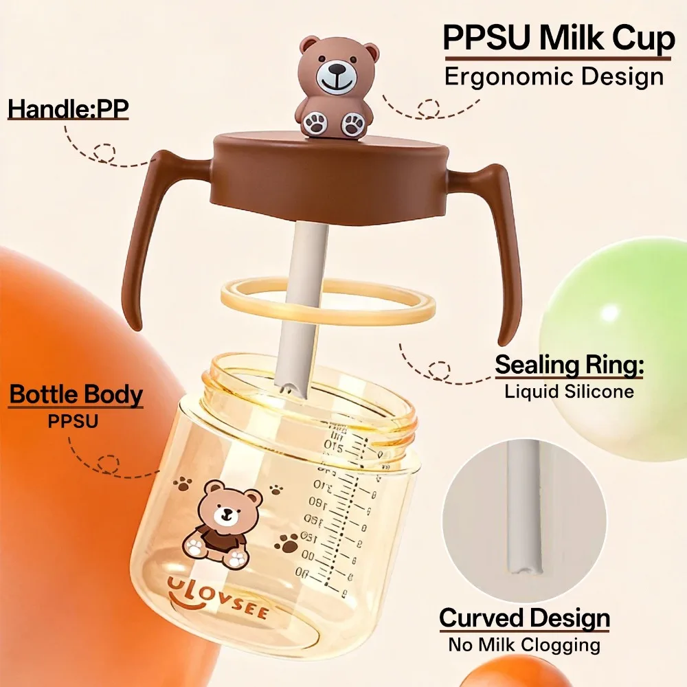 

330ML/11OZ PPSU Toddler Straw Cup with Handles Baby Milk Water Bottle Leakproof Training Drinking Cup