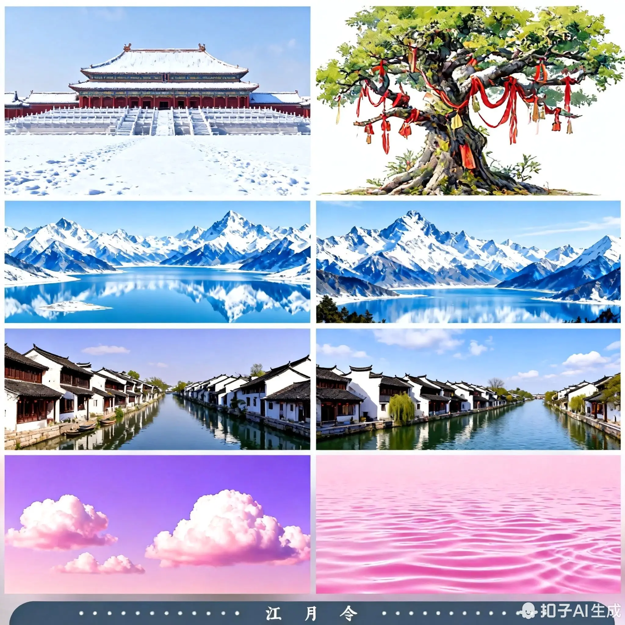 JiangYueling Ancient Style Washi Pet Tape Antique Collage Landscape Water Tree Sky Grass