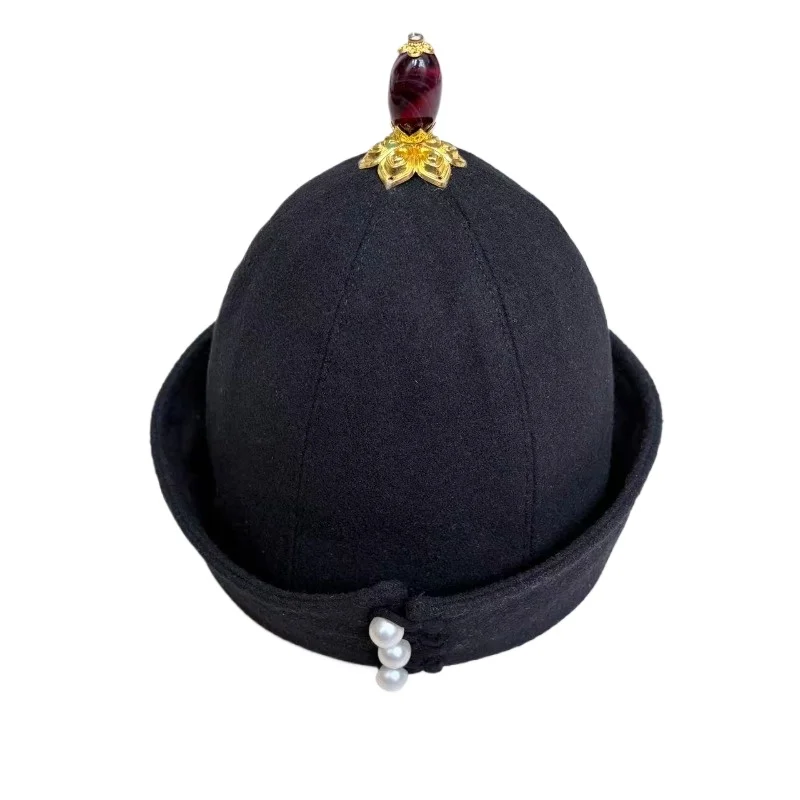 Traditional Chinese Hat Ming Dynasty Hanfu Headwear Vintage Felt Folded Brim Cap Women Men Elegant Ethnic Photography Props