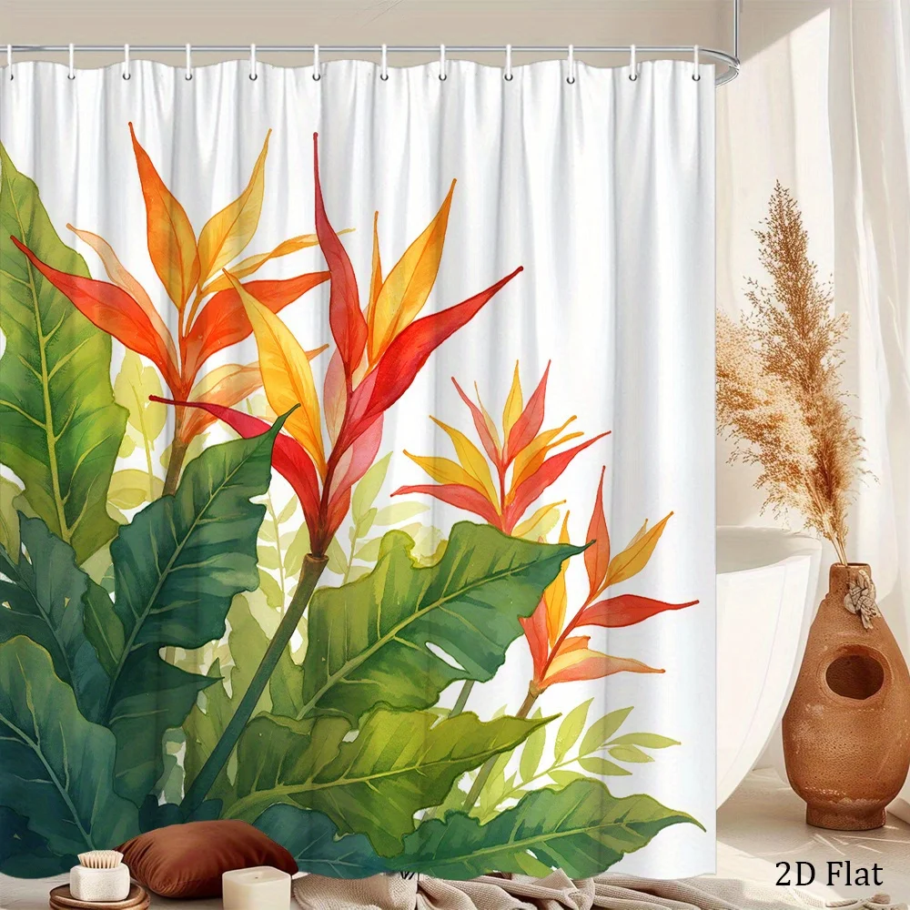 

Тропическая занавеска для душа с принтом ярких цветов и листьев банана, полиэстеровая занавеска для ванной с крючками для декора в стиле бохо