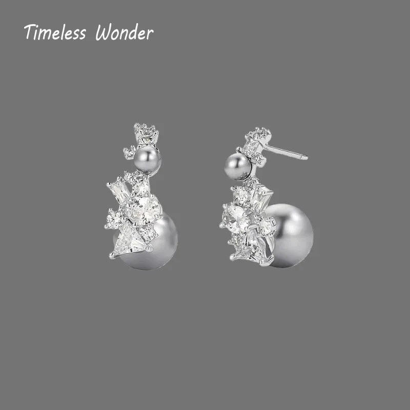 

Timeless Wonder Fancy Zircon Geo Glass Pearl Stud Earrings Women Designer Jewelry Trendy Gift Top Classy Simple Neat 5133