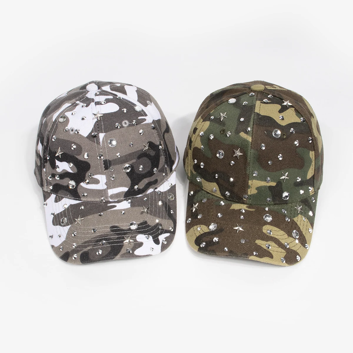 Camouflage Baseball Cap with Star And Rhinestone Decor Milit