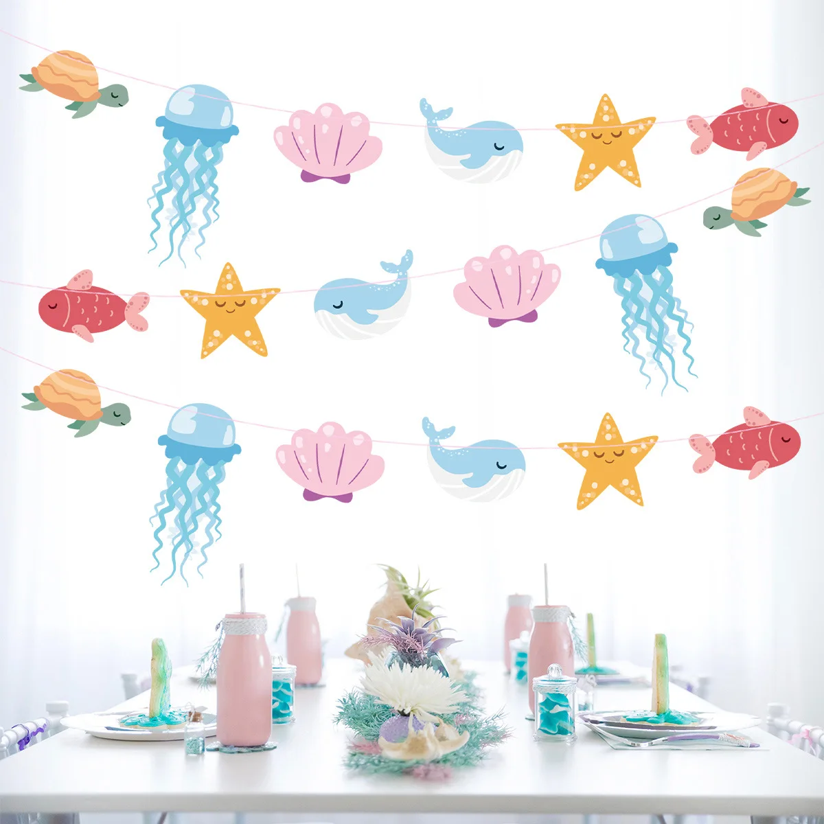 Marine Animals Jellyfish Starfish Sea Life Theme Banner Bunting Garland For Kids Party Decoration