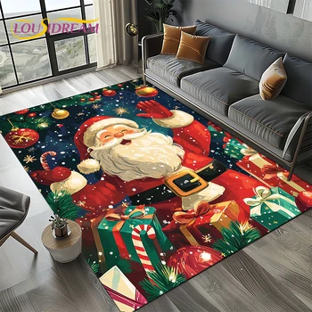 2025 Vrolijke Kerstboom Kerstman, Nieuwjaar Sprookje Cadeau Tapijt Tapijt voor Thuis Slaapkamer Bank Deurmat Decor, Antislip Vloermat