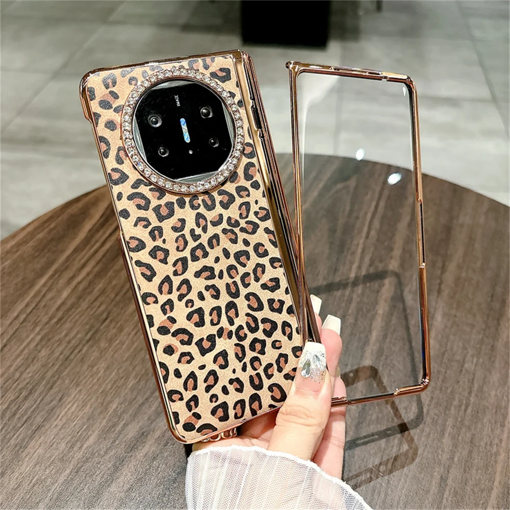 

Fashion Leopard Pattern Phone Case For HuaWei Mate X3 X5 Plating PC Hard Shell Small Screen Protective Film Back Cover