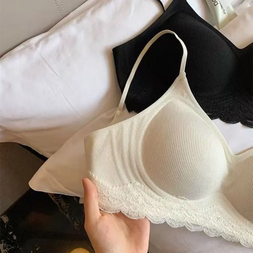 Simple Deep V Lace Wireless Bra Shockproof Push Up Underwear for Women Anti-sagging Lingerie Seamless Bra Gifts