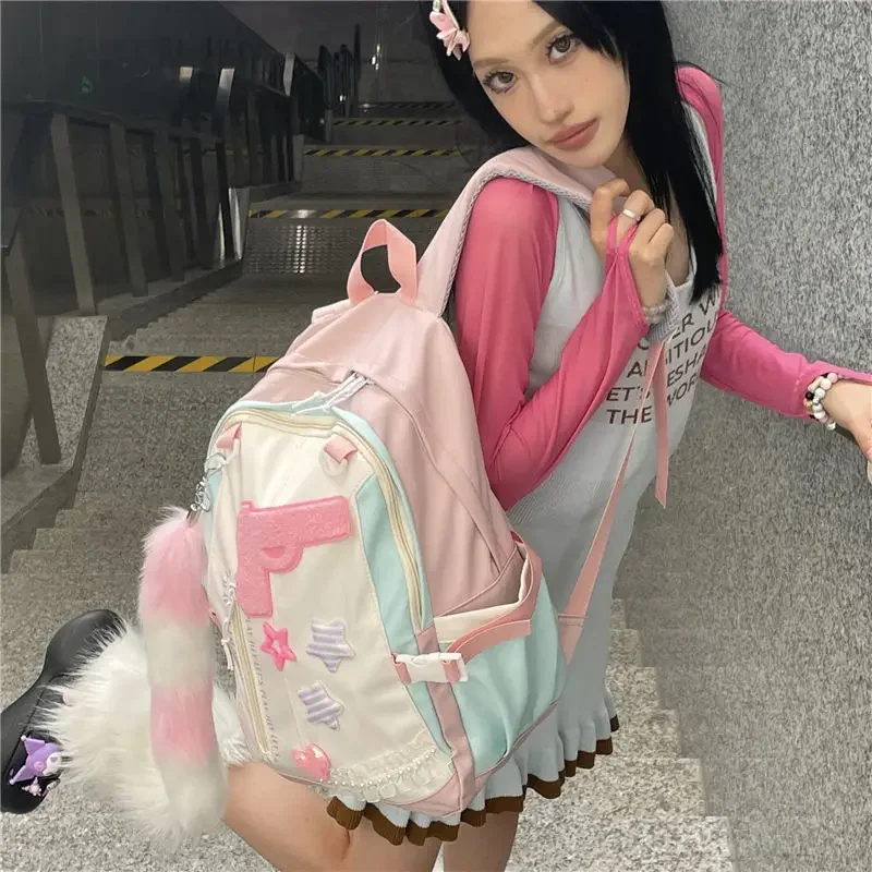 Miyagawa Korean Girls' Schoolbag Pink Fashion Sweet Kawaii Niche New High Capacity Backpack for Women Y2k Backpacks