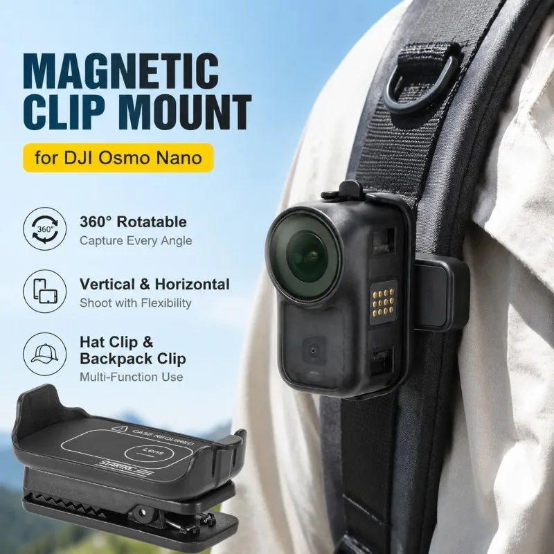 

Magnetic Clip Mount for DJI Osmo Nano - 360° Rotatable, Multi-Function Vertical & Horizontal Shooting, Hat Clip & Backpack Clip