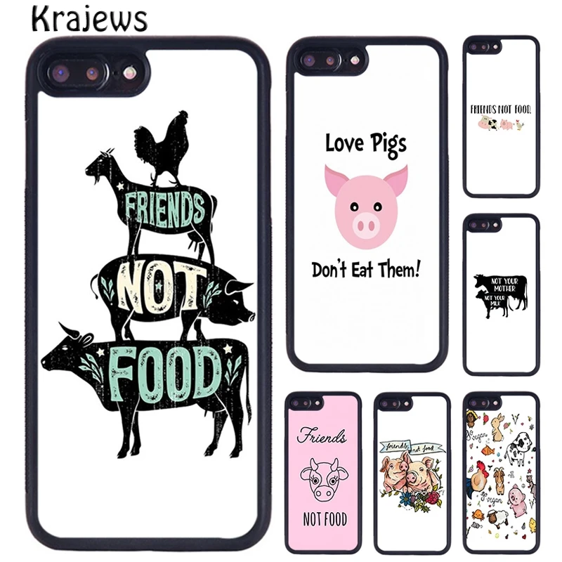 Krajews Vegan Love Animal Pig Cow Phone Case Cover For iPhone 16 15 14 plus X XR XS 11 12 13 pro max coque