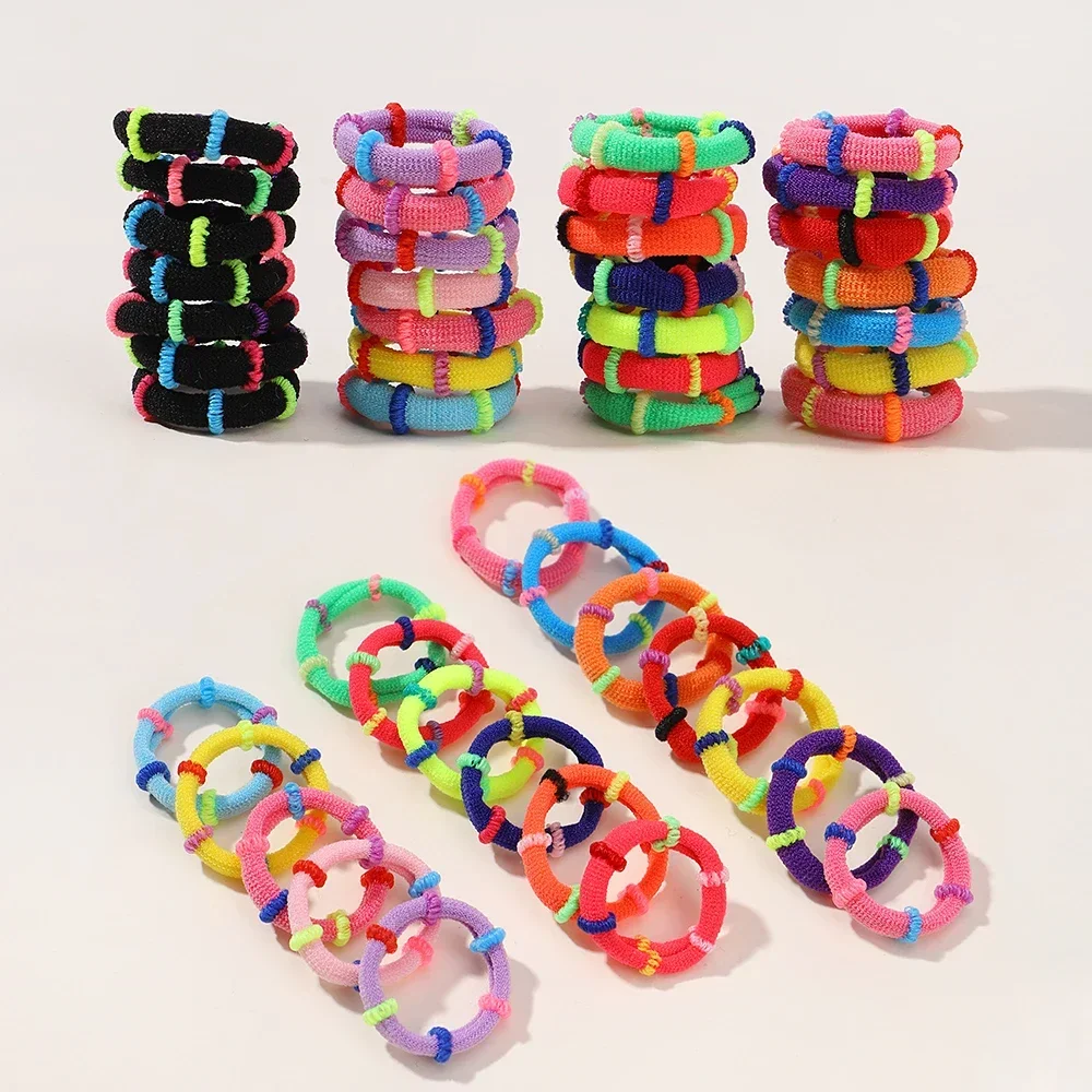 60pcs/lot Colorful Elastic Hairband Rubber Bands for Children Ponytail Support Hairties Splicing Headrope Kids Hair Accessories