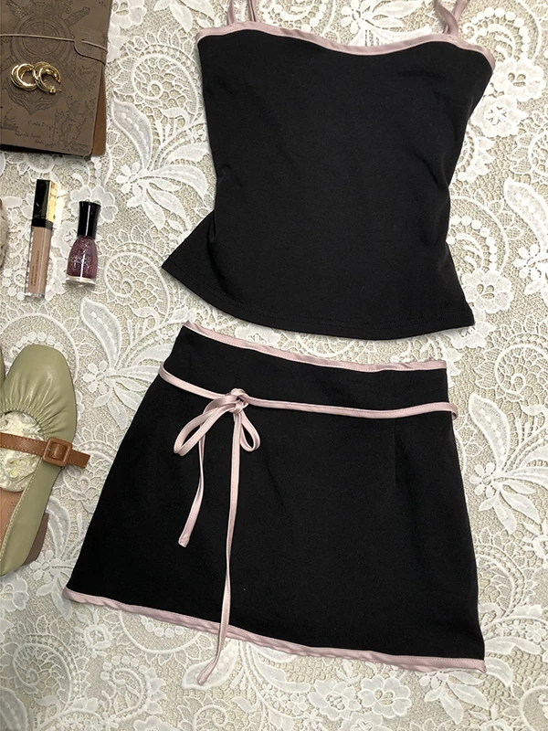 Princ Sle  Knot ter Midi Skirt Set Women's Summer New Faion Two-Piece Suit nut Girl Original High-End ...