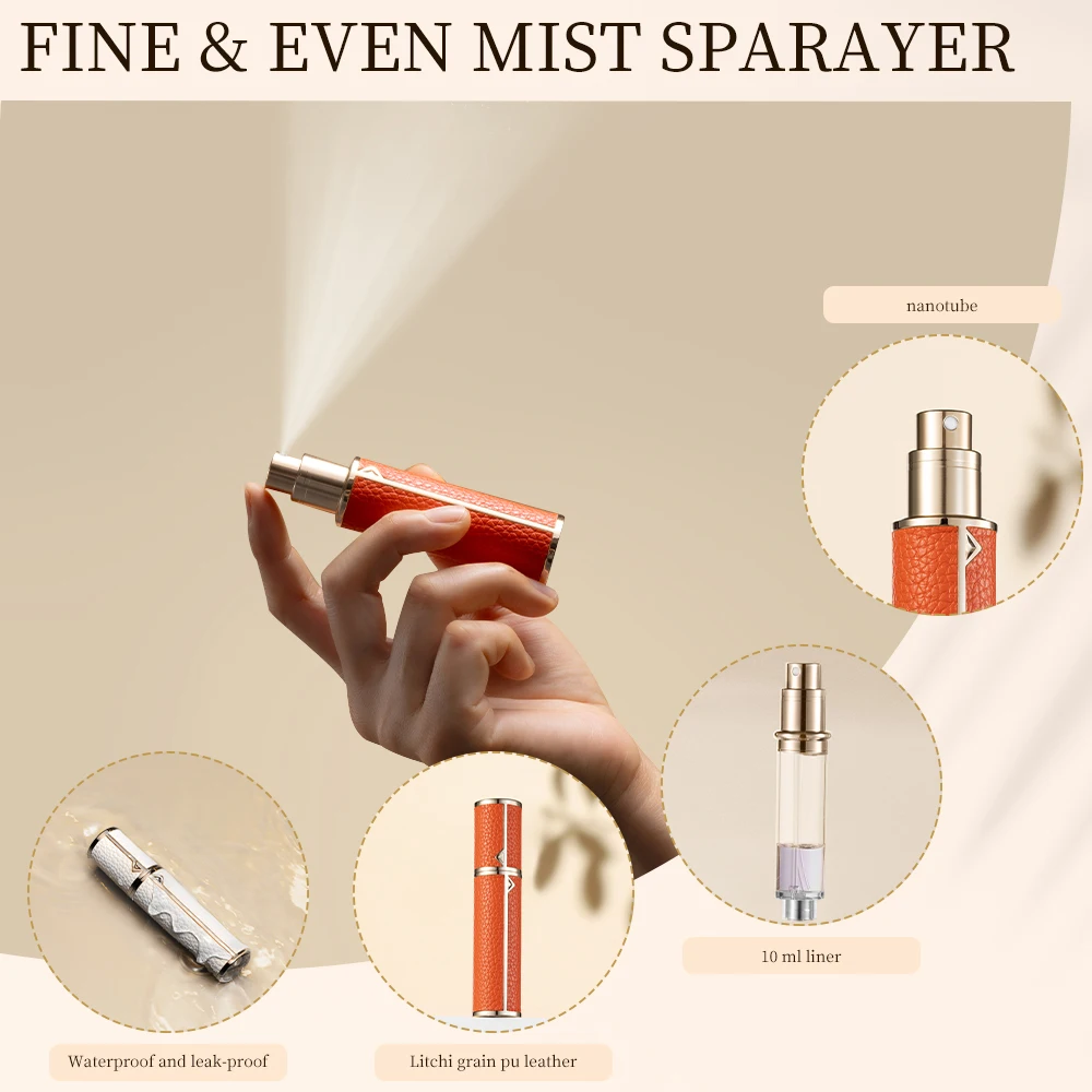5/8/10ml PU Leather Mini Perfume Atomizer Bottle Sprayer Suitable for Boarding Tight Sealing Travel Customized Refillable Bottle