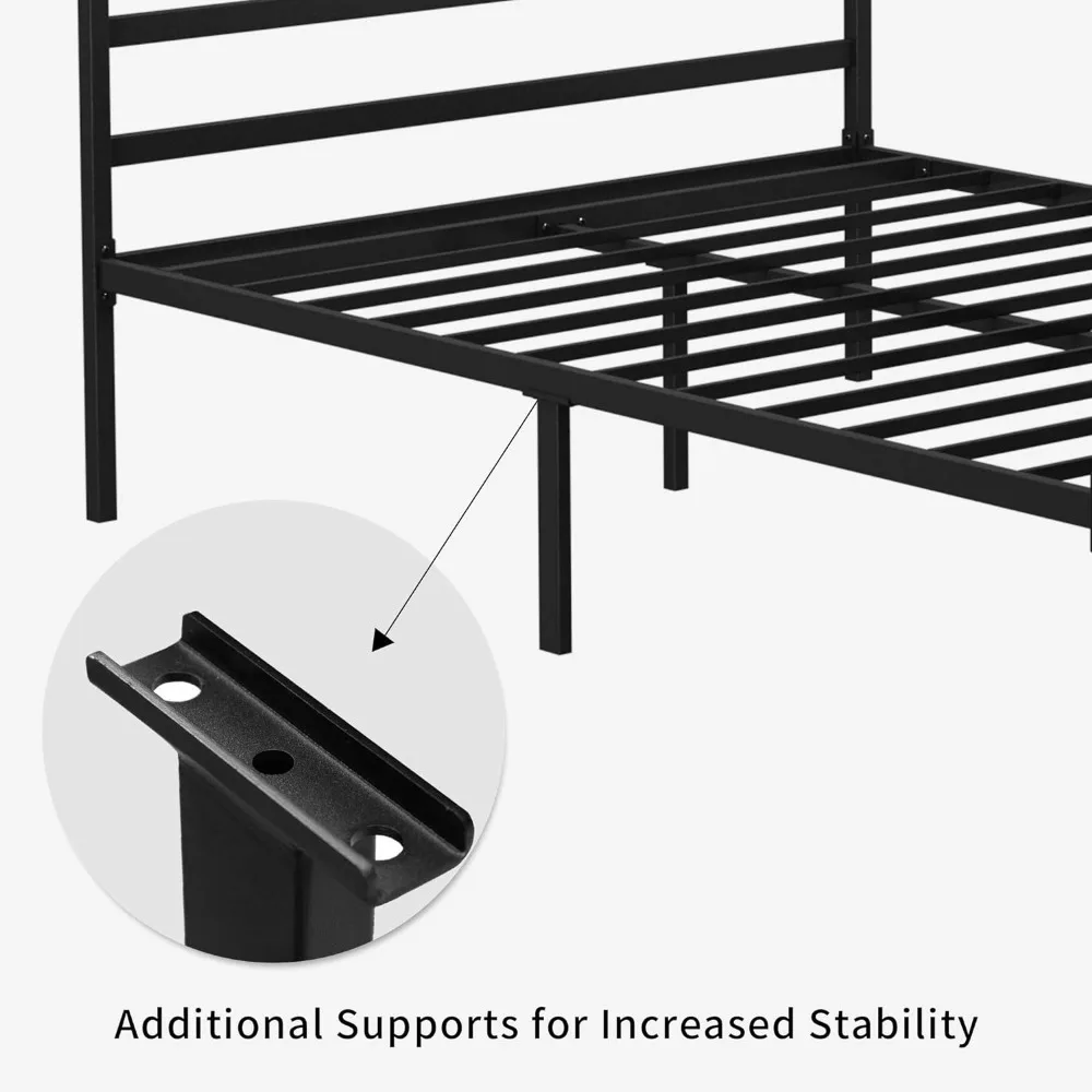 Hemelbed Frame Metalen Vier Posters 14 Inch Platform Met Ingebouwde Hoofdeinde Sterke Metalen Lamelt Matrassteun