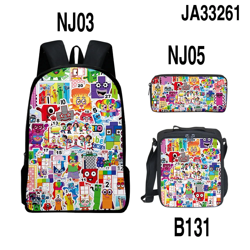 3pcs/set Backpack 3D Cosplay Students Boys Girls Schoolbag Lunch Bag Pencil Case Travel Laptop Bag