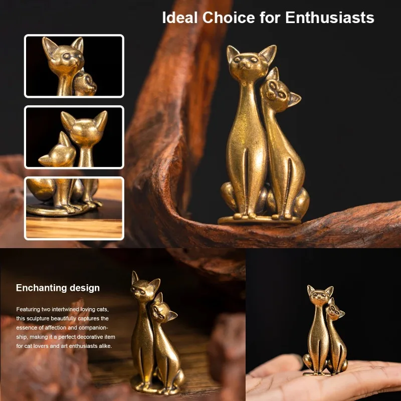 زوجين القط زخرفة خمر النحاس النحت قطعة فنية متشابكة المحبة القطط الفني للمنزل مكتب القط تمثال ديكور المنزل