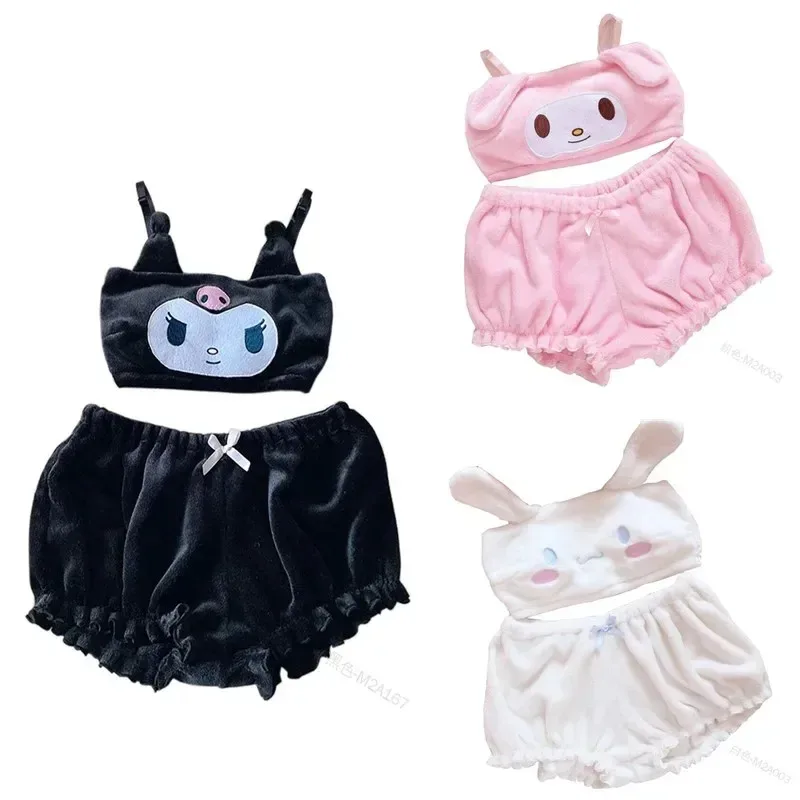 Lyou 2025 Sanrio Kawaii Cartoon Autumn Winter Mymelody Kuromi Cinnamon Flannel Pajamas Underwear Bra Little Devil Sexy Home ★ ★